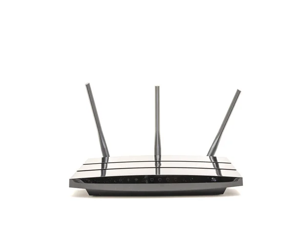 Studio Skott Svart Trådlös Router Kabelmodem Med Antenn Isolerad Vit — Stockfoto