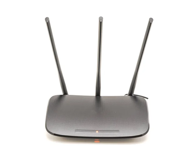 Ovanifrån av trådlös router kabelmodem med status lyser isola — Stockfoto