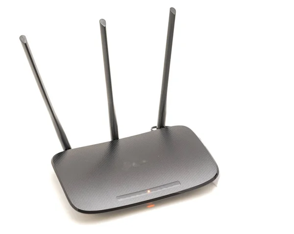 Ovanifrån av trådlös router kabelmodem med status lyser isola — Stockfoto