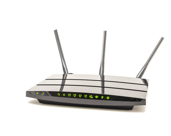 Рабочий беспроводной модем кабеля роутера со светом состояния подключения
