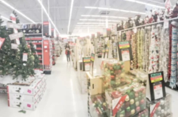 Motion Difuminó Las Compras Los Clientes Exhibición Sección Navidad Tienda — Foto de Stock