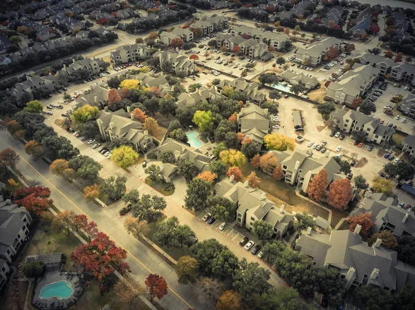 Vintage Tone Aerial View Apartment Building Complex Colorful Fall Foliage — Photo