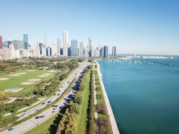 Blick Von Oben Auf Die Skylines Der Innenstadt Chicagos Mit — Stockfoto