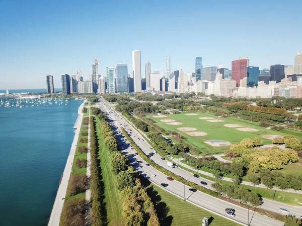 Blick Von Oben Auf Die Skylines Der Innenstadt Chicagos Mit — Stockfoto