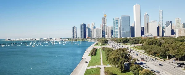 Panorama Luftaufnahme Der Innenstadt Chicagos Hohe Skylines Vom Grant Park — Stockfoto