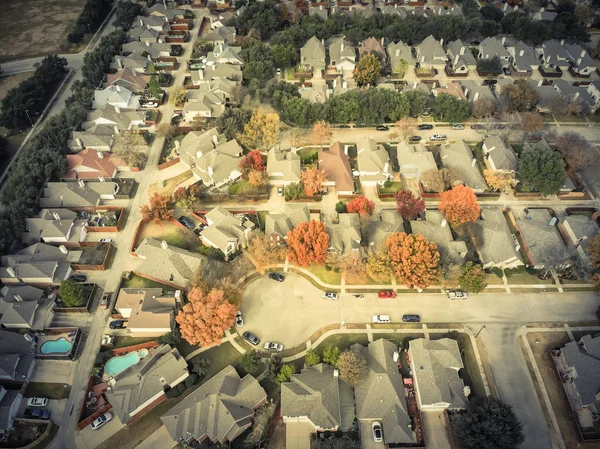 Vintage Tone Aerial View Residential Neighborhood Dallas Texas Suburb Irving — Stock Photo, Image