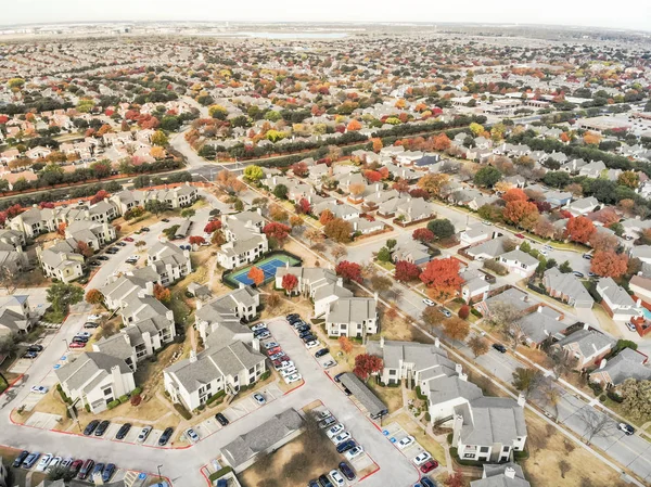 Aerial View Riverside Neighborhood Apartment Complex Buildings Single Family Houses — Stock Photo, Image