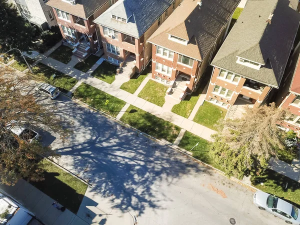 Luftaufnahme Lokale Straße Wohngegend Westlich Der Innenstadt Chicagos Reihe Kompakter — Stockfoto