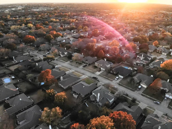 Aerial View Residential Neighborhood Flower Mound Texas Usa Sunset Row — Stock Photo, Image