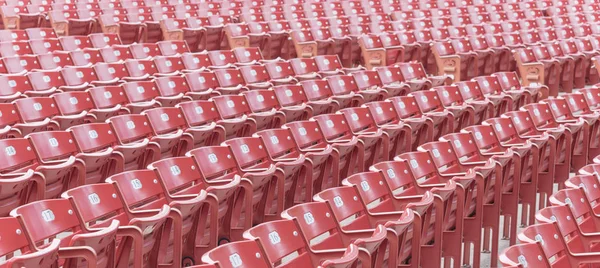 Panorama view line of raised orchestra level seats from public outdoor performing art venue in Chicago, America