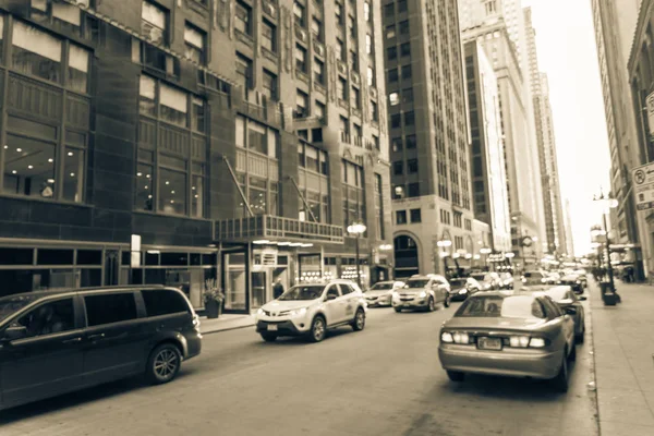 Tono Vintage Difuminó Ajetreado Callejón Del Centro Chicago Atardecer Luz —  Fotos de Stock