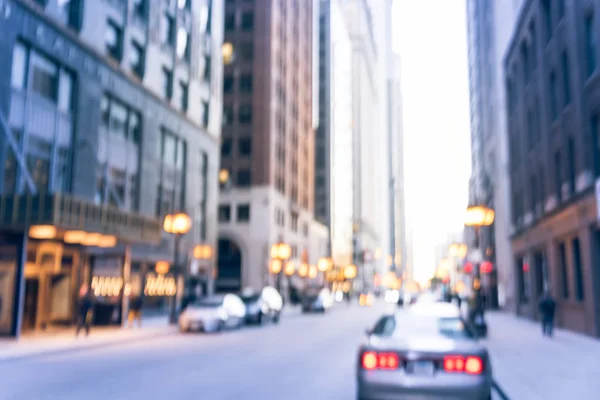 Blurred Busy Street Alley Downtown Chicago Sunset Defocused Bokeh Light — Stock Photo, Image
