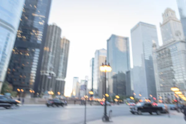 Motie Wazig Rivier Wandelen Downtown Chicago Bij Zonsondergang Intreepupil Voetgangers — Stockfoto