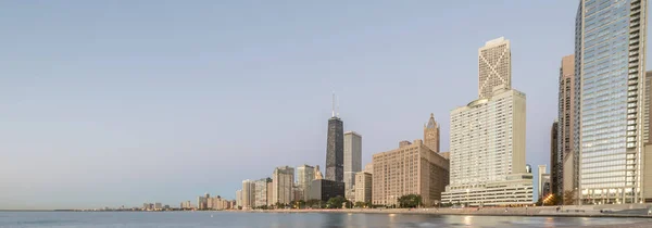 Panorama View Chicago Skylines Lake Shore Drive Reflection Beach Park — Stock Photo, Image