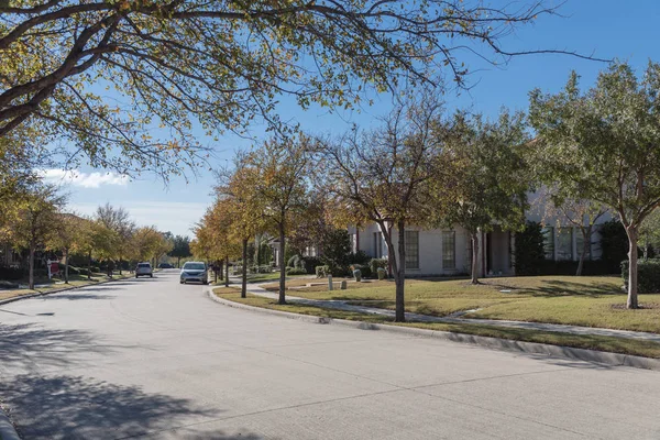 Hermosa Calle Bastante Residencial Las Afueras Dallas Texas Con Hojas — Foto de Stock