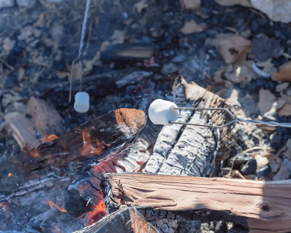 Více Marshmallows Prodloužena Táborák Pečeně Krb Marshmallows Hole Lahodné Bílé — Stock fotografie