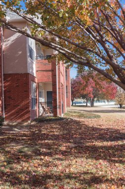Tipik apartman binası Dallas, Texas, ABD karmaşık renkli sonbahar yaprakları ile sonbahar sezonu.