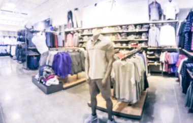 Vintage sesi hareket golf giyim, aksesuar ve dişli bölümü manken Amerika'da spor perakende mağazasında ile bulanık