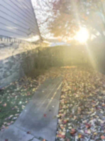 Verschwommene Bewegung Bunte Herbstblätter Aus Dem Hinterhof Eines Einfamilienhauses Mit — Stockfoto