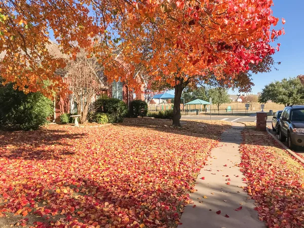 Típica Casa Unifamiliar Perto Calçada Dallas Texas Eua Folhagem Outono — Fotografia de Stock