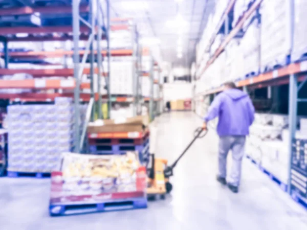 Equipe Armazém Movimento Desfocado Que Opera Empilhadeira Manual Para Estoque — Fotografia de Stock