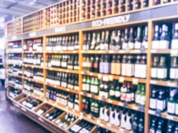 Wazig Abstracte Grote Internationale Collectie Van Wijn Houten Kelder Supermarkt — Stockfoto