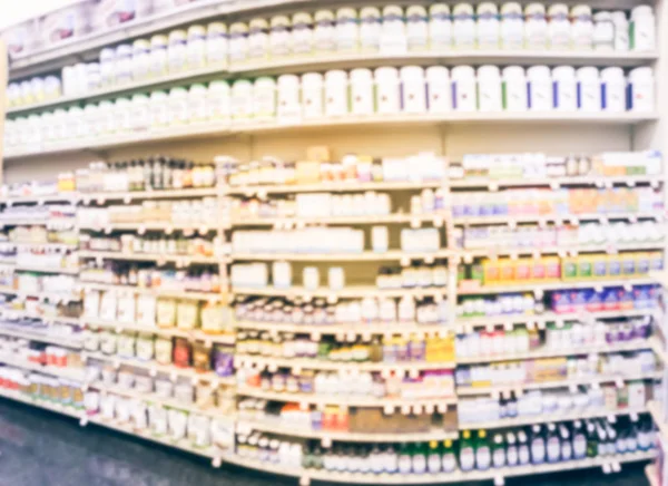 テキサス アメリカの食料品店でディスプレイのビタミンやサプリメント製品の抽象さまざまなぼけ — ストック写真