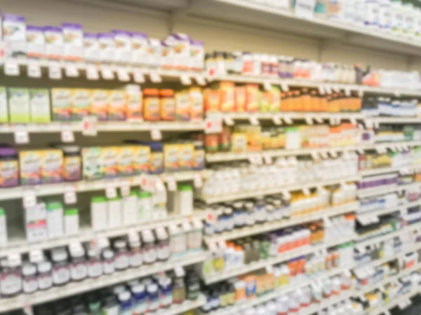 Blurred Abstract Variety Vitamin Supplement Products Display Grocery Store Texas — Stock Photo, Image