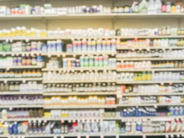 Blurred Abstract Variety Vitamin Supplement Products Display Grocery Store Texas — Stock Photo, Image