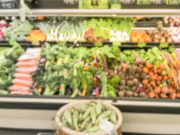 Wazig Abstracte Brede Selectie Van Verse Groente Koeler Tentoongesteld Supermarkt — Stockfoto