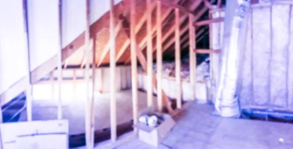 Panorama Abstracto Difuminado Dentro Casa Madera Ático Aislamiento Con Respiraderos — Foto de Stock