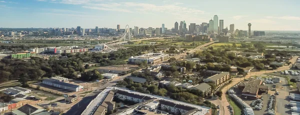 Vista Aérea Panorámica Los Paisajes Del Centro Dallas Desde Trinity — Foto de Stock