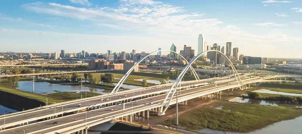 Panorama Vista Aérea Margaret Mcdermott Bridge Rio Trinity Inundado Dallas — Fotografia de Stock