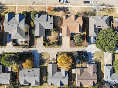 Havadan görünümü semtte ile renkli yeşillik banliyö Dallas, Texas, ABD düşmek. Düz aşağı bakmak gibi stil uydu.