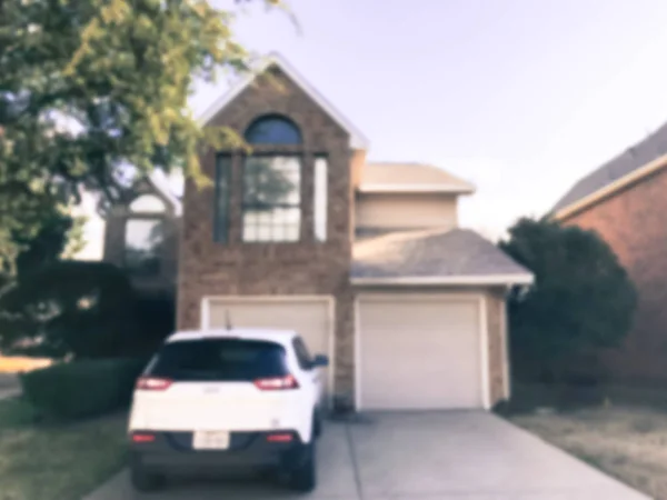 Motion Blurred Single Family House Attached Garage Parked Car Texas — Stock Photo, Image