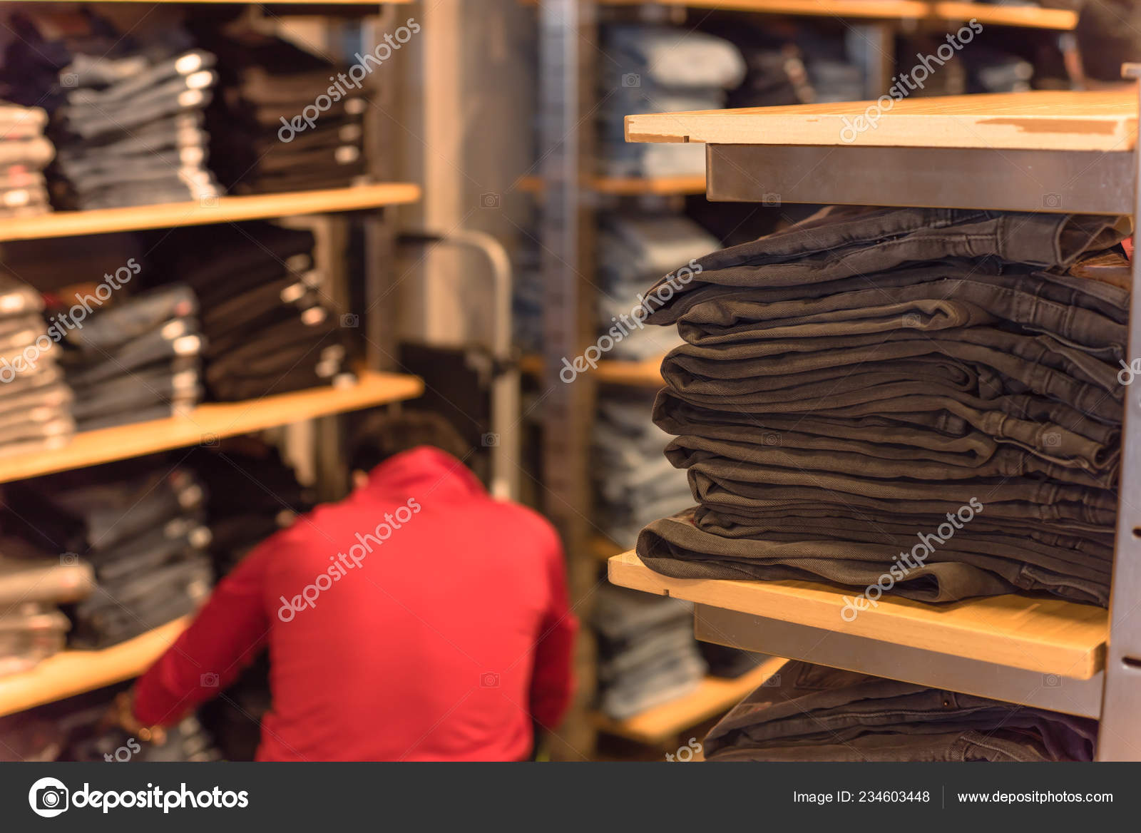 Stack Blue Jeans Clothing Store America Rack Fashionable Denim Garments