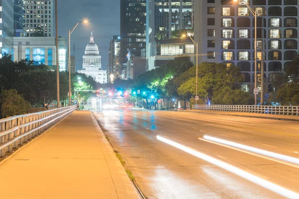 Austin modern skylines and state capitol building at night — Stock Photo, Image