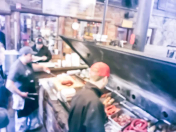 Blurry background kitchen with smoke pit of Texas-style barbecue — Stock Photo, Image