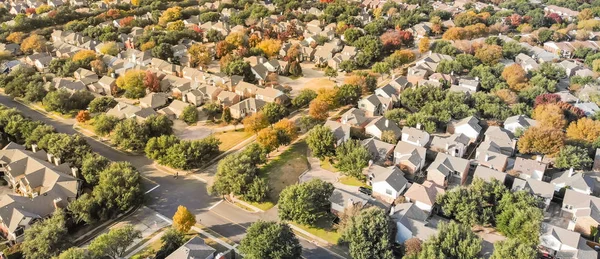 Panoramic top view urban sprawl suburbs Dallas during autumn sea