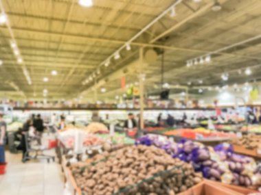 Bulanık arka plan çeşitli taze sebze ve meyveler Asya bakkal üretir