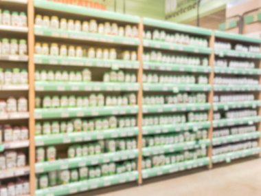 Bulanık arka plan çeşitli vitamini ABD süpermarkette