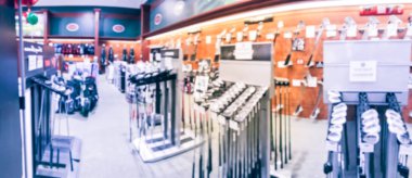 ABD 'de spor mağazasından Golf vites panoramik bulanık arka plan çeşitliliği