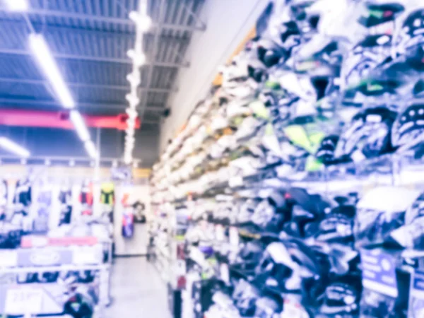 Blurry variedade de fundo de capacete de motocicleta na loja de varejo nos EUA — Fotografia de Stock