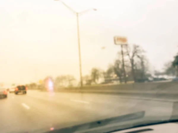 Blurry background accident on wet road during rainy day in Texas — Stock Photo, Image