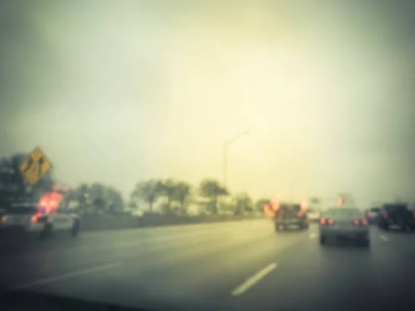 Blurry background accident on wet road during rainy day in Texas — Stock Photo, Image