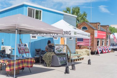 Dallas Earthx dünyanın en büyük çevre deneyimi Expo'da küçük ahşap evlerin görüntülenmesi