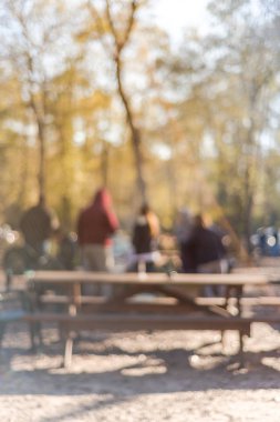 Bulanık arka plan orman kamp ateşi ve insanlar Texas, Abd kış aylarında hangout