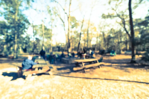 Imagen filtrada borrosa fogata forestal y gente pasando el rato en invierno en Texas, Estados Unidos — Foto de Stock