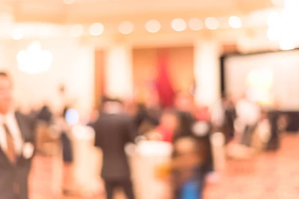 Blurry background diverse people at gala dinner in hotel banquet room — Stock Photo, Image