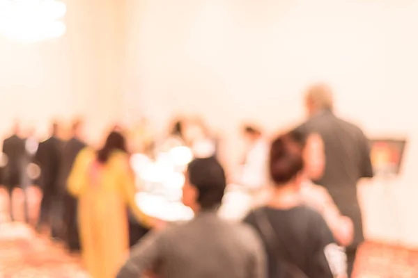 Blurry background diverse people choosing foods at hotel buffet catering in America — Stock Photo, Image